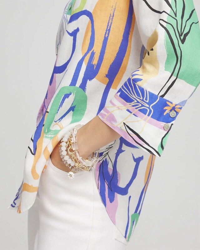 No Iron Linen Surreal 3/4 Sleeve Shirt - image 4
